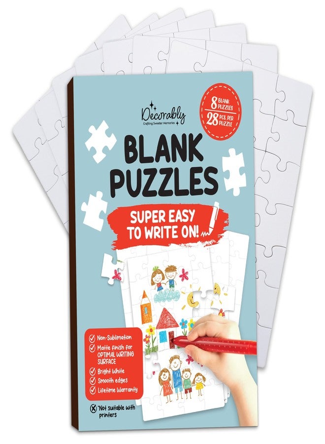 Decorably 8 Pack Blank Puzzles for Kids Set with Matte Finish, 28pcs Each 5.5x8in to Draw On for Boys & Girls Activities, Arts & Crafts, DIY Projects or Party Favors - Image 1